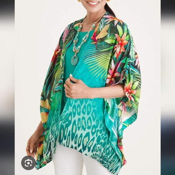 Chicos Tropical-Print Ruana Wrap Size Small/medium - Picture 3 of 10